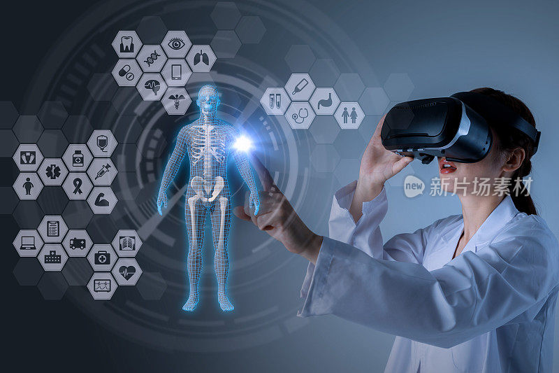 医疗技术的概念。虚拟现实。3 d渲染。多媒体的抽象。